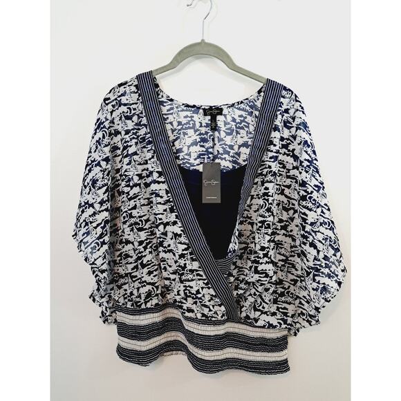 Jessica Simpson New! Blue Sailboat Print Blouse In Size Large Sheer Lined - Picture 1 of 7